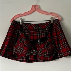 Mystery House Scottish Plaid Red and Black Mini Skirt and Bralette Set
